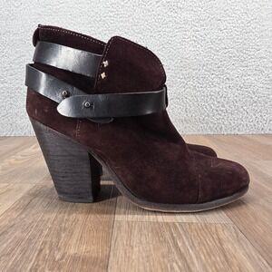 Rag & Bone Suede Leather Ankle Booties Strap‎ Buckle Heeled Size 37 Burgundy